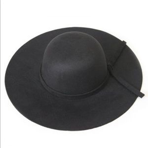 Solid Color Felt Floppy Hat - Black